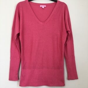 Lilly Pulitzer Silk Cotton Blend V-neck Long Sleeve Pink Barbie Sweater